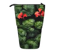 Tropical Flowers and Foliage Print Telescopic Standing Pencil Bag/Stand Up Stationery Bag/Makeup Bag/Storage Case