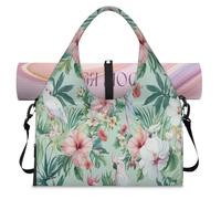 Tropical Flowers Birds Sports Duffle Bag With Shoe Compartment Weekend Overnight Bags Tote Cabin Luggage Bag for Gym Yoga Travel