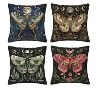 Tropical Flowers Butterflies Pillows Cover Set of 4 Moon Phase Moth Decor Throw Pillow Covers Goth Pillowcase Cushion Case Boho Leaves Pillow Decorative for Couch Sofa Home Office Outdoors 16x16 Inch