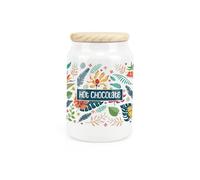 Tropical Flowers Ceramic Hot Chocolate Storage Canister - Exotic Floral & Foliage Décor Gift - Kitchen Food Storage Jar/Container & Wooden Lid 600ml (14.5cm x 9.5cm)