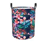 Tropical Flowers Collapsible Oxford Fabric Laundry Hamper, Waterproof With Handles - Foldable Storage Basket For Bedroom, Bathroom, Kitchen, Nursery, Car & Toys