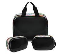 Tropical Flowers Flamingos Bird Makeup Bag for Women Men, Translucent Cosmetic Bag Wash Pouch Shower Bag 3 Pcs Travel Toiletry Toiletries Cosmetic Organizer