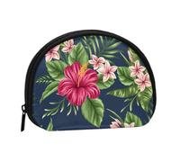 Tropical Flowers Frangipani Hibiscus Nature, Women's Storage Bag Shell Makeup Bag Small Coin Purse Shell Change Pouch
