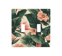 Tropical Flowers Green Pink Double Gang Toggle Light Cover Wall Plate Switch Decor Standard Size - 11.4x11.4cm