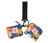 Tropical Flowers Palm Leaves Colorful Dual Coin Purse Credit Card Holder Wallet Large Capacity Zipper Wallet Coin Bag with Zipper Pocket for Woman 2 Pcs