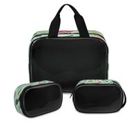 Tropical Flowers Palm Leaves Makeup Bag for Women Men, Translucent Cosmetic Bag Wash Pouch Shower Bag 3 Pcs Travel Toiletry Toiletries Cosmetic Organizer
