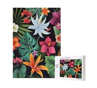 Tropical Flowers Printed Jigsaw Puzzle with Storage Box, Wooden Puzzle for Adults and Kids, 300 Pieces Family Fun Decorative Game