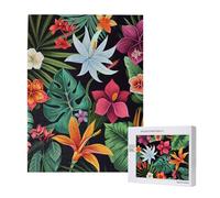 Tropical Flowers Printed Jigsaw Puzzle with Storage Box, Wooden Puzzle for Adults and Kids, 500 Pieces Family Fun Decorative Game