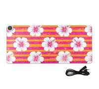 Tropical Flowers Stripes White Print Heated Desk Mat Large Heated Desk Blotter Pads Mats with 3 Heating Levels PU Leather Computer Accessories for Work Home Decor, 31.5x13in