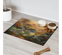 Tropical Forest Animal Zebra Pet Feeding Mat for Cat Dog Water Bowl Food Mats Pet Feeding Mats Absorbent Nti-Slip Contain Spills Protects Floors Placemat 30.4 x 50.8 cm