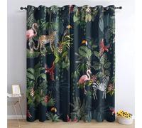 Tropical Forest Curtains Tropical Animal Spalm Trees Flamingos Window Treatment Privacy Drapes Thermal Insulated Noise Reducing Living Room Decor Grommet Drapes for Bedroom, W29.5" x L65.3" x 2 Panels