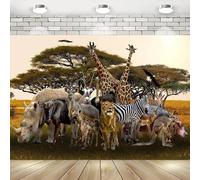 Tropical Forest Jungle Scenic Animals Happy Birthday Party Photography Backdrop Background Print Wall Decorations Backdrop Party Background Decor