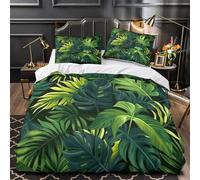 Tropical Forest Leaves 3Pcs Bedding Set for Kids Teens Adults Breathable 3D Jungle Theme Comforter Set Ultra Soft Quilt Set with Zipper Closure Room Decor, Easy Care Durable King（220x240cm）