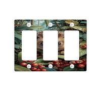 Tropical Forest Light Switch Cover Plates/Outlet Covers, Green Jungle Leaves & Hedgehog Design for Wall Decor, Thermoplastic Wall Plates, Standard Size 3 Gang Wall Plate