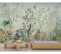 Tropical Forest Park Mural Colorful Plants Birds Wallpaper Trees and Bushes Tropical Rainforest Wall Mural Wallpaper Fruits Flowers Plants Botanical Wall Paper for Girls Bedroom Murals Living Room