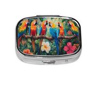 Tropical Forest Parrot Pattern Pill Case Pill Box Travel Pill Organizer Small Square Medicine Box for Purse & Pocket Gifts
