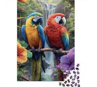 Tropical Forest Parrots 1000 Piece Jigsaw Puzzle Paper for Adults Waterfall Nature Scene Puzzle Game for Family Relaxation Focus Gift Home Decor 38x26cm/1000pcs