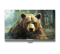 Tropical Forests Animal Bear Business Card Wallet Credit Card Holder Metal Square Small Pocket Purse