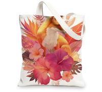 Tropical Fox Canvas Tote Bags, Artistic Floral Pattern Reusable Grocery Bags, Lightweight Washable Shoulder Strap Canvas Bags for Outdoor Travel Beach Picnic 13x15 Inch