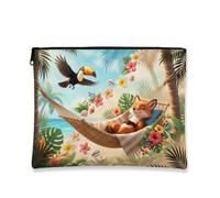 Tropical Foxes Makeup Bag, Cartoon Floral Cosmetic Pouch for Women, Portable Canvas Zipper Organizer, Summer Travel Toiletry Bag, beige, 7x9 Inch, Foxes