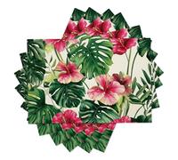Tropical Fresh Hibiscus Monstera Leaf Placemats Set of 6,Table Mats Non-Slip Heat Resistant Washable Placemat for Party Kitchen Dining Table Decoration Indoor, 45x30cm, Pink Green