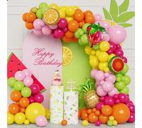 Tropical Fruit Balloon Arch Kit - 123pcs Hot Pink, Orange, Yellow, Green Garland with Foil Decorations for Birthday, Baby Showers, Garden Party