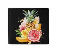 Tropical Fruit Banana Pineapple Leather Wallet Slim Purse with ID Window RFID Blocking Bifold for Men Women