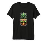 Tropical Fruit Hawaiian UFO Green Eyed Alien Pineapple Skull Premium T-Shirt
