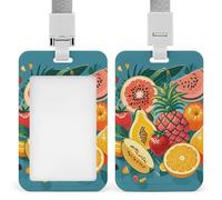 Tropical Fruit Paradise Badge Holder with Lanyard - Waterproof Hard Plastic ID Card Holder Professional Name Tag Vertical ID Card Name Badge for Office Nurse Doctor Teacher
