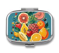 Tropical Fruit Paradise Pill Box 2 Compartment - Small Metal Medicine Organizer Portable Pill Case for Purse Pocket Travel Vitamin Organizer for Men Women, BPA-Free