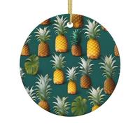 Tropical Fruit Paradise Print Christmas Ornaments, Ceramic Hanging Ornament, Round Shape Decorations