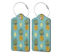 Tropical Fruit Pineapple 2 Pack PU Leather Luggage Tags Suitcase Tags with Privacy Cover and Stainless Steel Loop