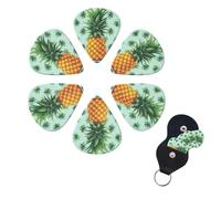 Tropical Fruit Pineapple Guitar Picks 6 Pack, 0.46mm Thickness Celluloid Bass Pick with Leather Guitar Pick Holder Keychain Abstract Art Pics Plectrum for Acoustic Electric Guitar, Ukulele, Bass