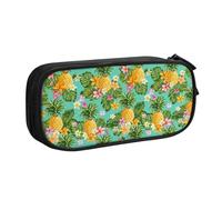 Tropical Fruit Pineapple Large Capacity Double Layer Pencil Case,Customizable Full Print Polyester Fabric Organizer-School, Office, Travel Makeup Pouch