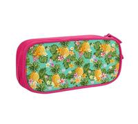 Tropical Fruit Pineapple Large Capacity Double Layer Pencil Case,Customizable Full Print Polyester Fabric Organizer-School, Office, Travel Makeup Pouch