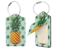 Tropical Fruit Pineapple Luggage Tag 4 PCS PU Leather Suitcase Tags Identifiers Travel Tags with Privacy Protection and Stainless Steel Loop Luggage Bag Tag for Women Men