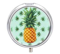 Tropical Fruit Pineapple Pill Box Round Portable Small Pill Case Waterproof Travel Pill Box Organizer for Pocket Purse and Daily Convenience