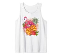 Tropical Fruit Pineapple Pink Flamingo Floral Exotic Summer Tank Top