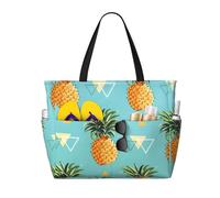 Tropical Fruit Pineapple Print Beach Travel Bag Smart Pocket Tote Summer Vacation Hiking Camping Outdoor Activity