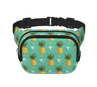 Tropical Fruit Pineapple Print Fashion Waist Packs Square Layer Waist Bag Black Belt Bag with Adjustable Strap, Black, One Size