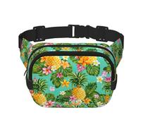 Tropical Fruit Pineapple Print Fashion Waist Packs Square Layer Waist Bag Black Belt Bag with Adjustable Strap, Black, One Size