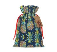 Tropical Fruit Pineapple Print Holiday Burlap Gift Bag With Drawstring, Small Party Favor Pouches For Christmas Gifting-S Size