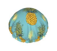 Tropical Fruit Pineapple Print Premium Double Layer Shower Cap For Women With Reusable Shower Cap For Hair - Waterproof Plastic Cap - Shower Caps For Long, Short And Curly Hairs