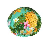 Tropical Fruit Pineapple Print Shower Cap For Women Lightweight Reusable Softdouble Waterproof Layers Leakproof.