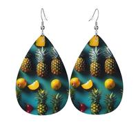 Tropical Fruit Pineapple Printed Teardrop Leather Earrings, Fashion Water Drop Dangle Accessory for Holiday Party