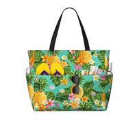 Tropical Fruit Pineappleprint Large Capacity Beach Travel Bag,With Zipper And Pockets For Travel Vacation Gym