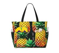 Tropical Fruit Pineapples Print Beach Tote Bag Waterproof Large Bags With Zipper Big Capacity For Vacation Travel
