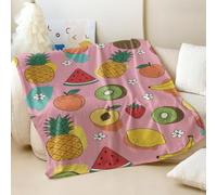 Tropical Fruit Printed Flannel Blanket, Summer Vibes Soft Cozy Throw for Sofa and Bed, Ideal Decor for Living Room and Travel (02,75x100cm)