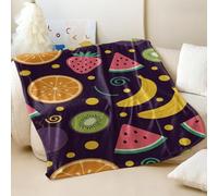 Tropical Fruit Printed Flannel Blanket, Summer Vibes Soft Cozy Throw for Sofa and Bed, Ideal Decor for Living Room and Travel (04,75x100cm)