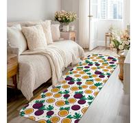 Tropical Fruit Runner Rug, Tropical Playful Beet Leaf Summer Violet Low Pile Sponge Carpets Fade Resistant Home Aesthetic for Kitchen Entryway Bathroom Doorway Decor 2x8 Ft